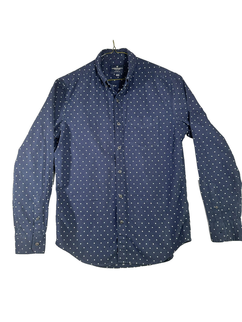 American Eagle Shirt, LS, Button Up in Navy with white dots - Size Small (S)